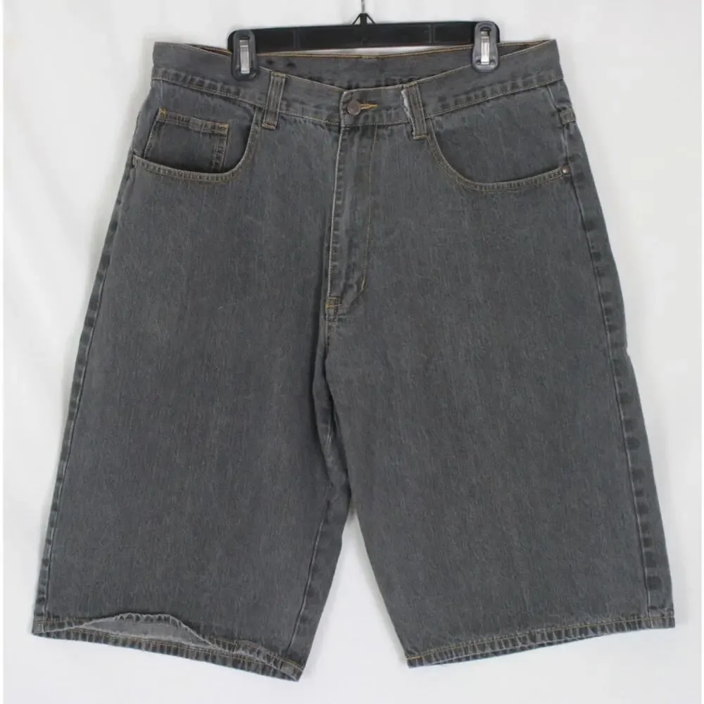 Vintage Karl Kani Mens 38 Gray Baggy Denim Shorts Y2K Hip Hop Skater